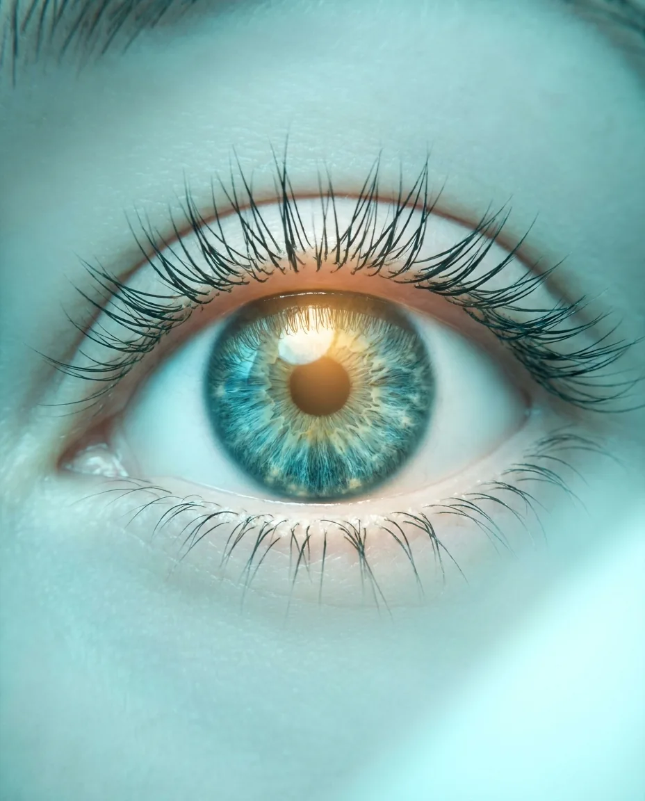 Striking macro close-up of a clear, bright human eye